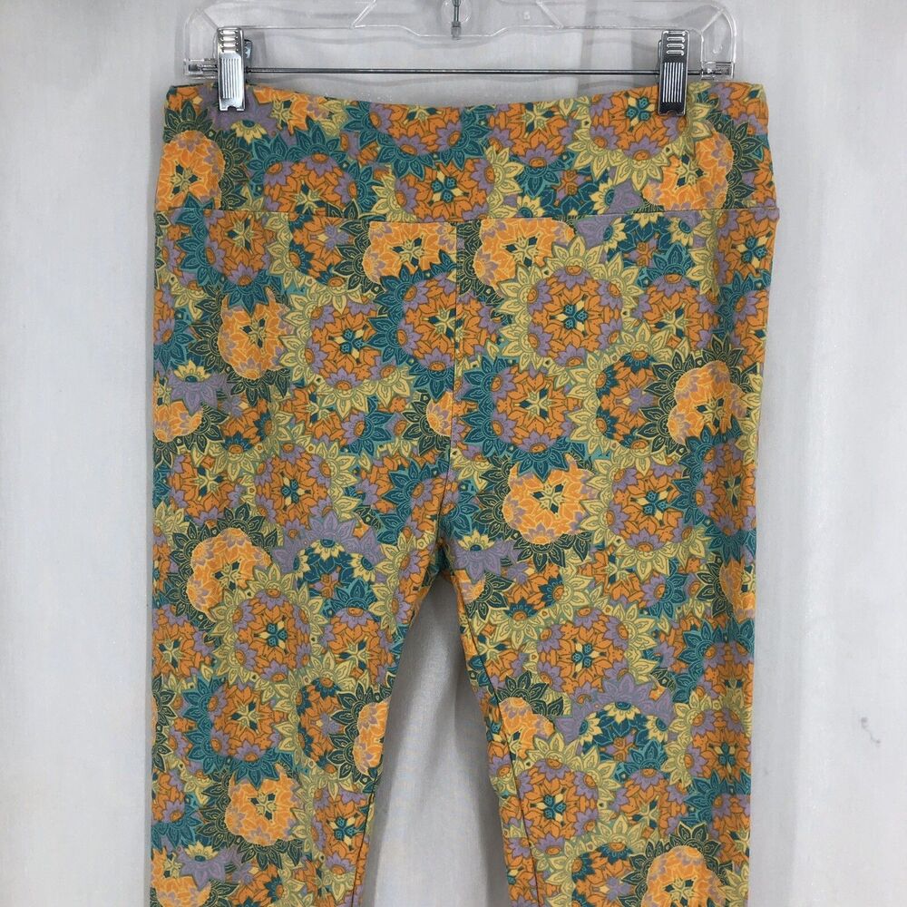 LuLaRoe Tall and Curvy TC Leggings Orange Purple Floral Geometric
